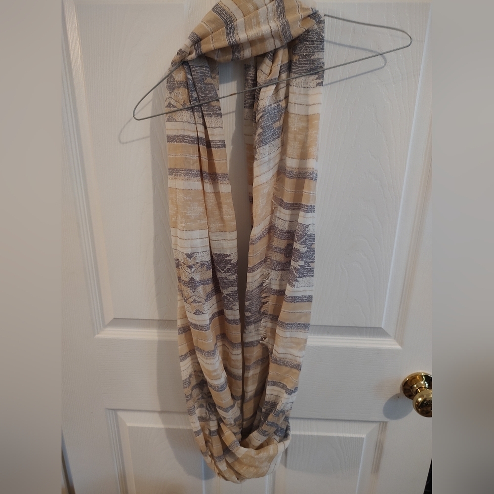 Striped Tan and Gray Scarf